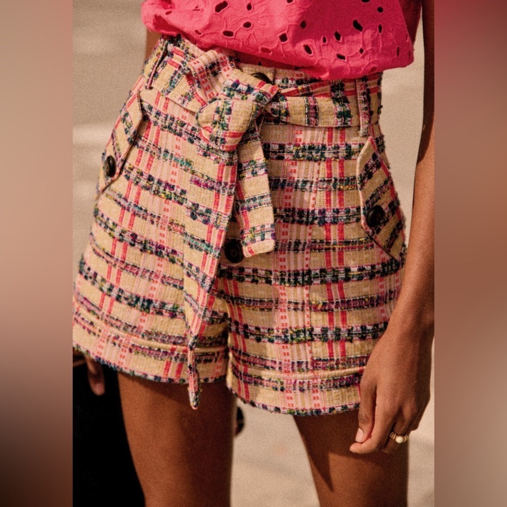 Sezane Kenan High Waist Plaid Shorts